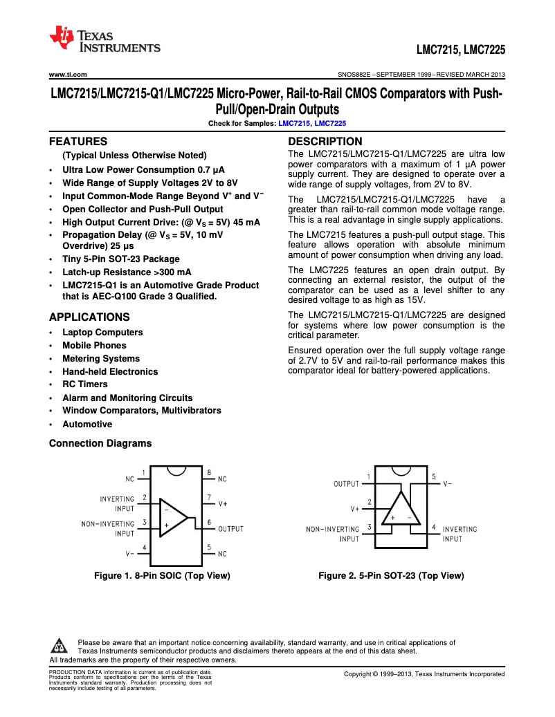 Page 1 de la notice Manuel utilisateur Texas Instruments LMC7215IM5/NOPB