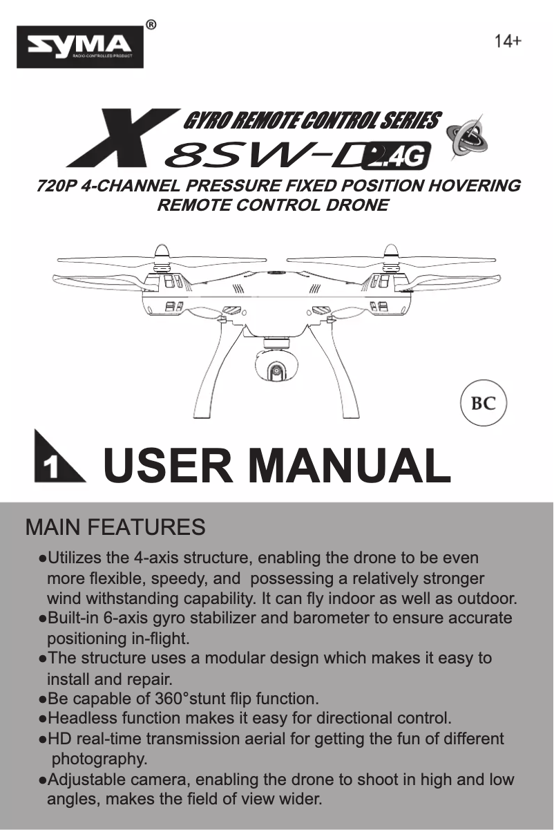 Page n°1 - Manuel utilisateur Syma X8SW