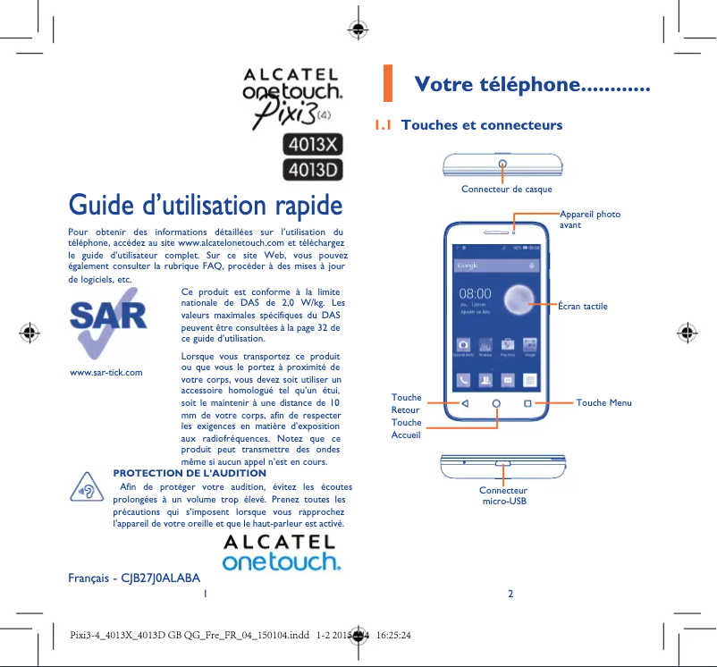 Page 1 de la notice Manuel utilisateur Alcatel 4013D