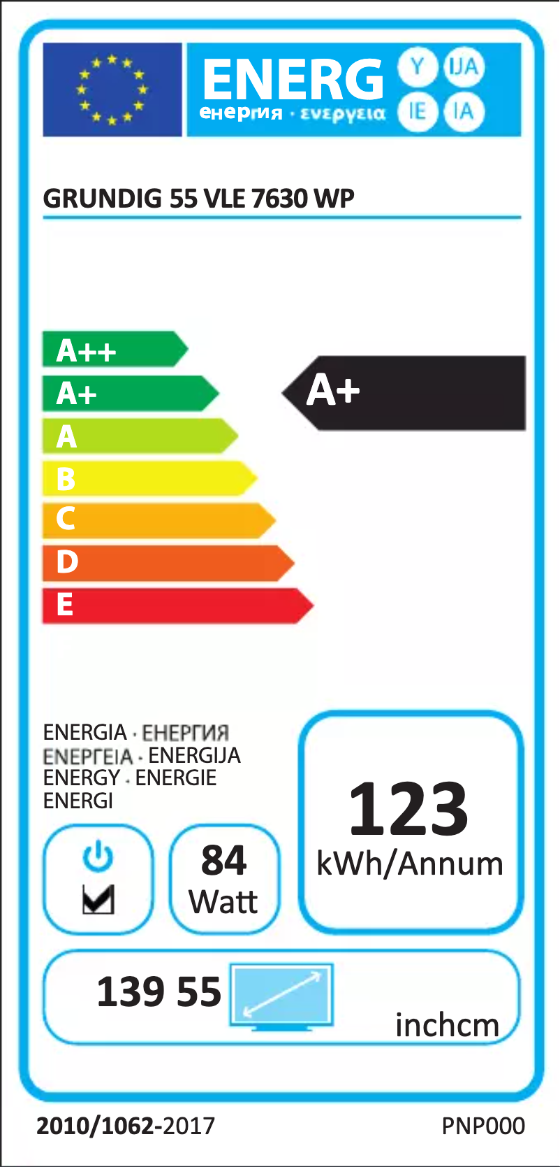 Page 1 de la notice Label énergétique Grundig 55 VLE 7630 WP