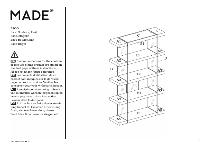 Page n°1 - Manuel utilisateur MADE Esco Shelf
