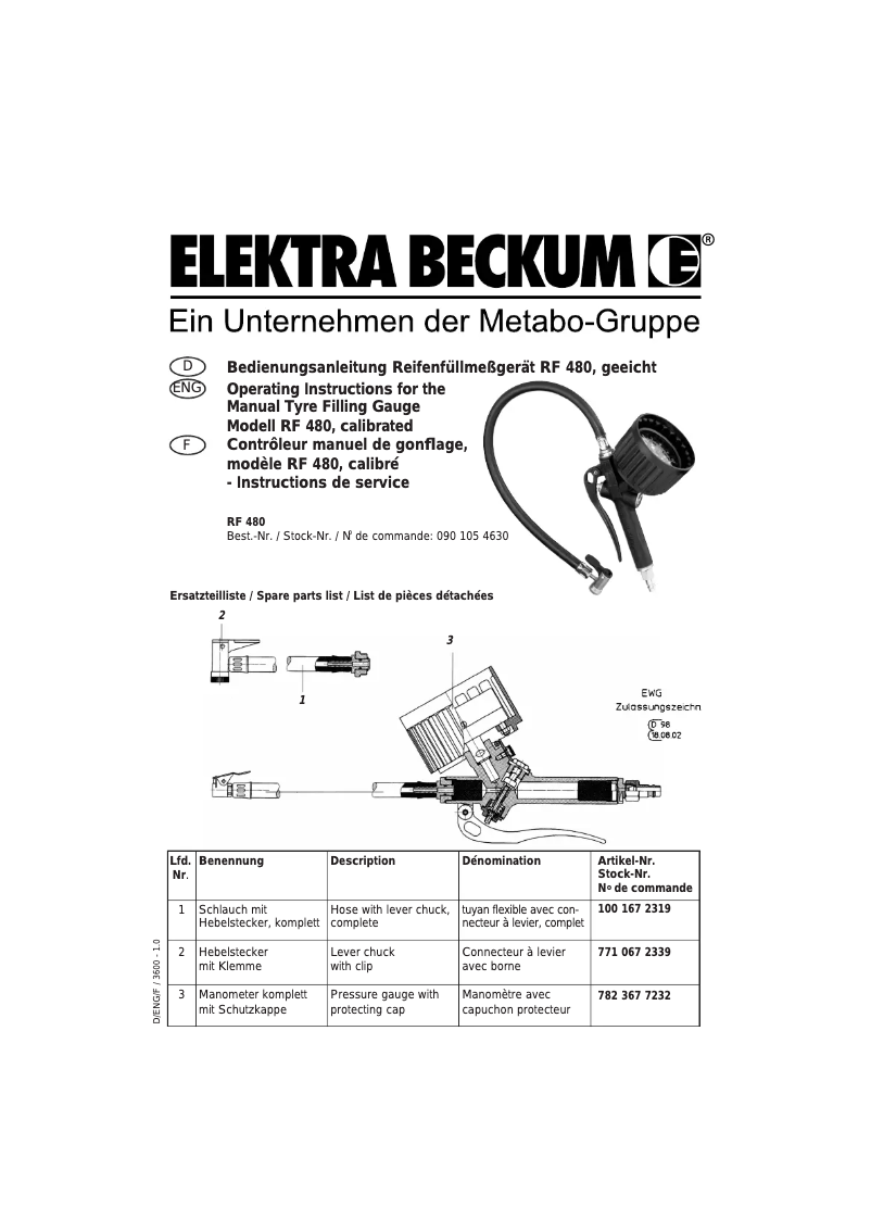 Página 1 del manual Manual de usuario Metabo RF 480