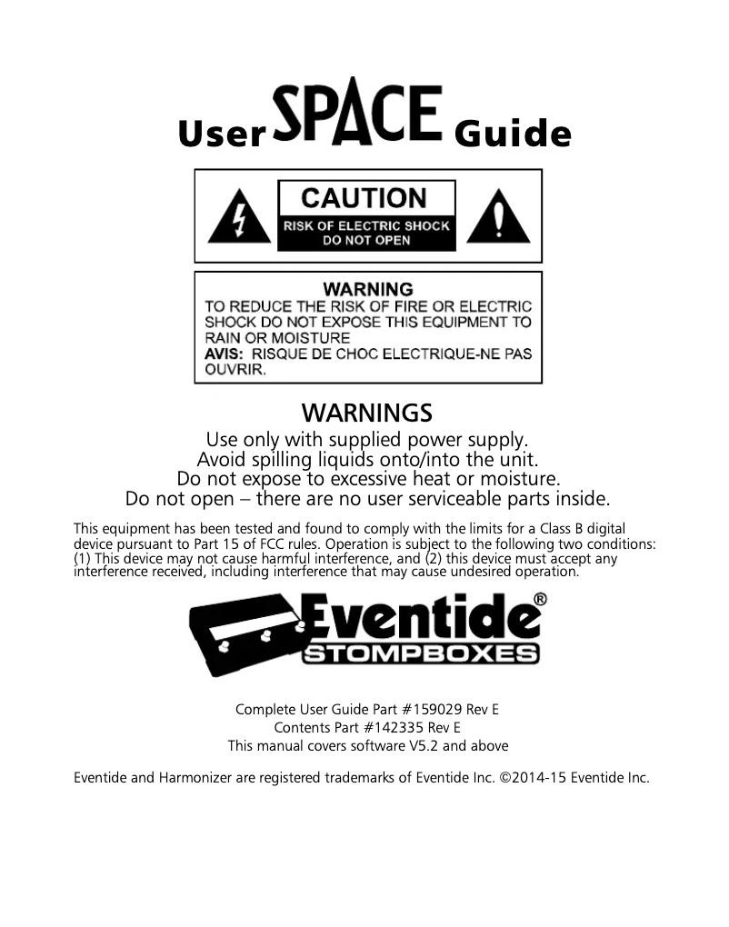 Page n°1 - Manuel utilisateur Eventide Space