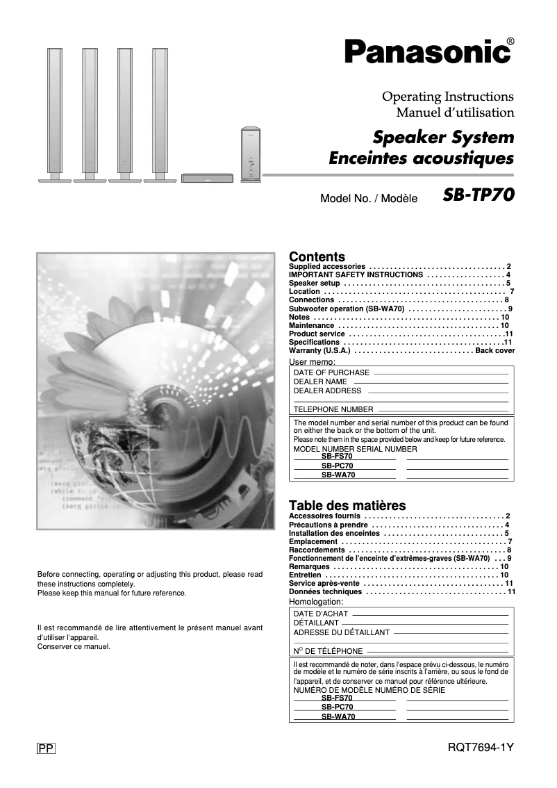 Página 1 del manual Manual de usuario Panasonic SB-TP70