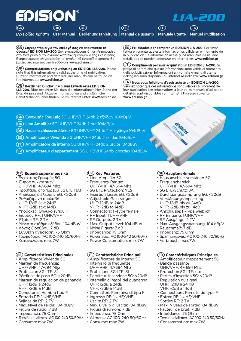 Page n°1 - Manuel utilisateur Edision LIA-200