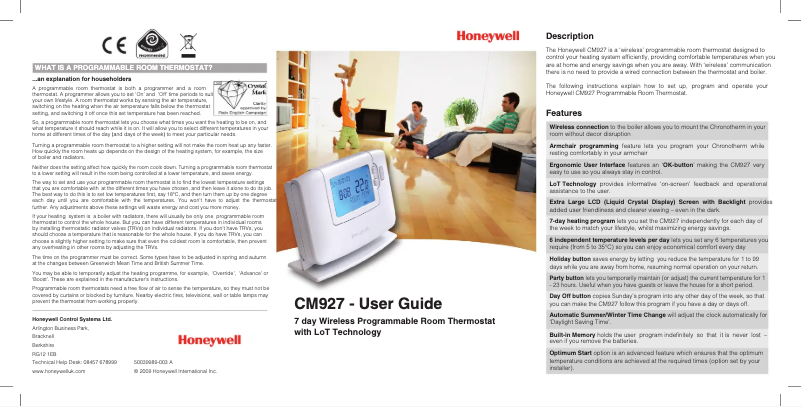 Page n°1 - Manuel utilisateur Honeywell CM927