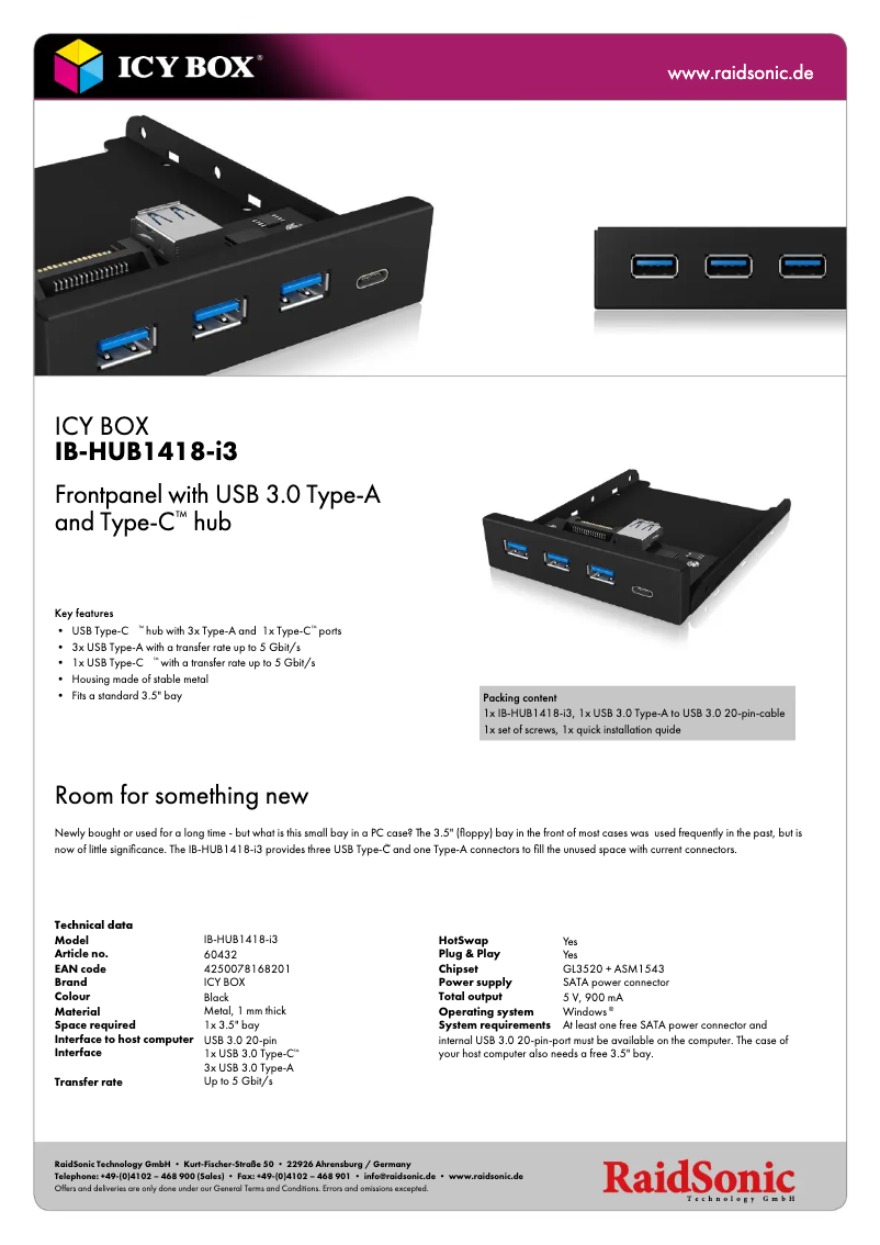 Page n°1 - Fiche technique Icy Box IB-HUB1418-i3