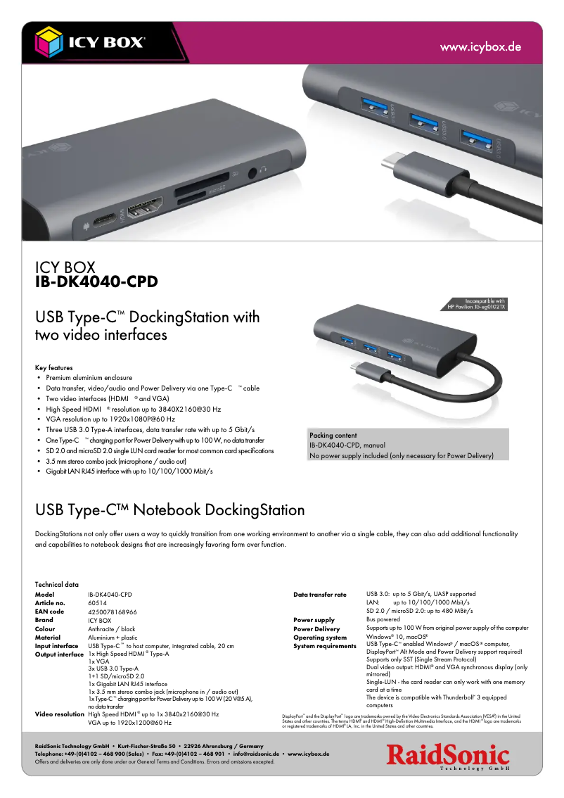 Page n°1 - Fiche technique Icy Box IB-DK4040-CPD