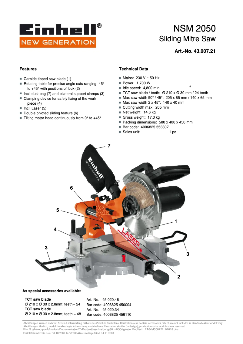 Page n°1 - Manuel utilisateur Einhell NSM 2050