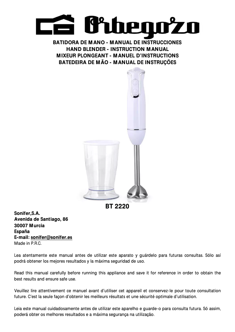 Image de la première page du manuel de l'appareil BT 2220