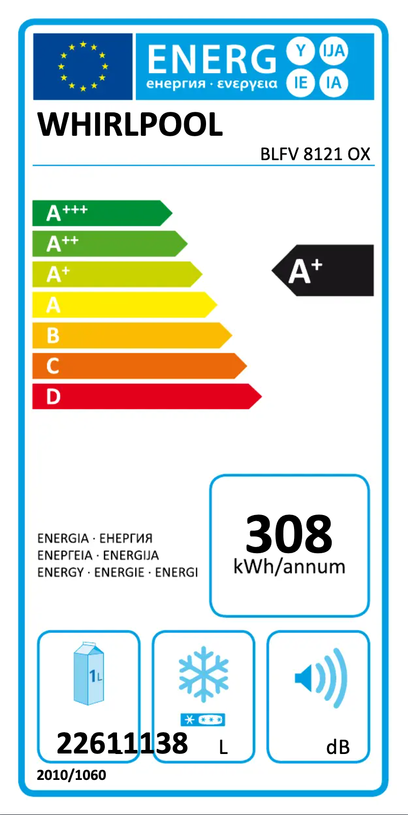 Page n°1 - Label énergétique Whirlpool BLFV 8121 OX