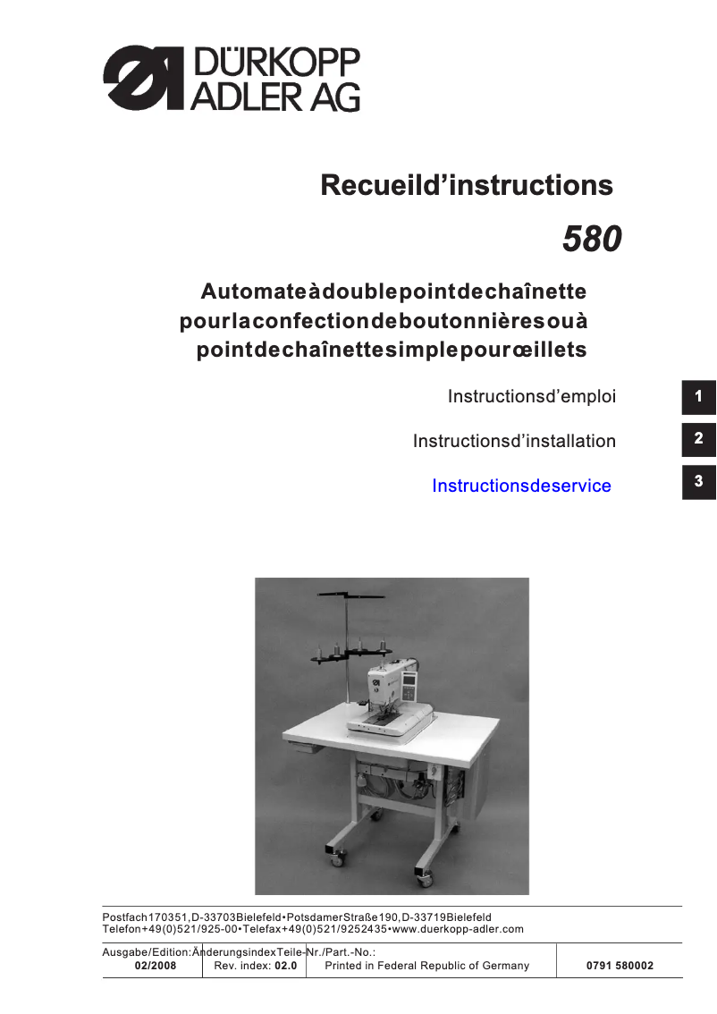 Page n°1 - Manuel utilisateur Dürkopp Adler 580
