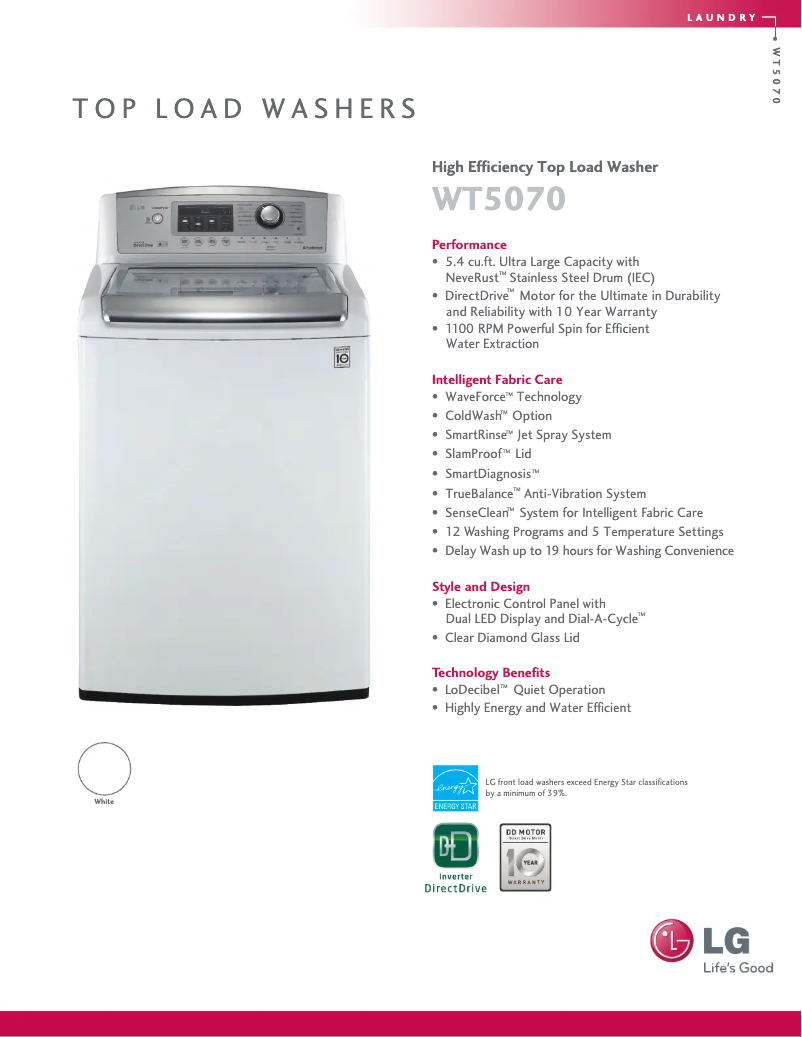 Página 1 del manual Ficha técnica LG WT5070CW