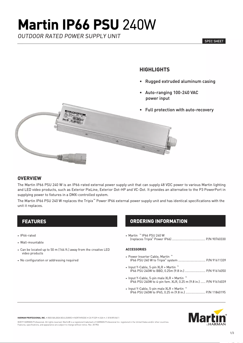Image de la première page du manuel de l'appareil IP66 PSU 240W