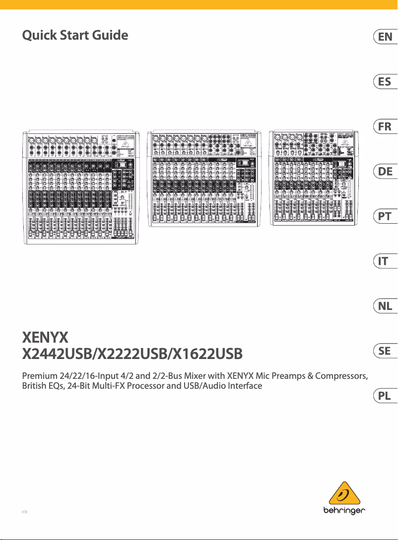 Page 1 de la notice Guide de démarrage rapide Behringer Xenyx X1622USB