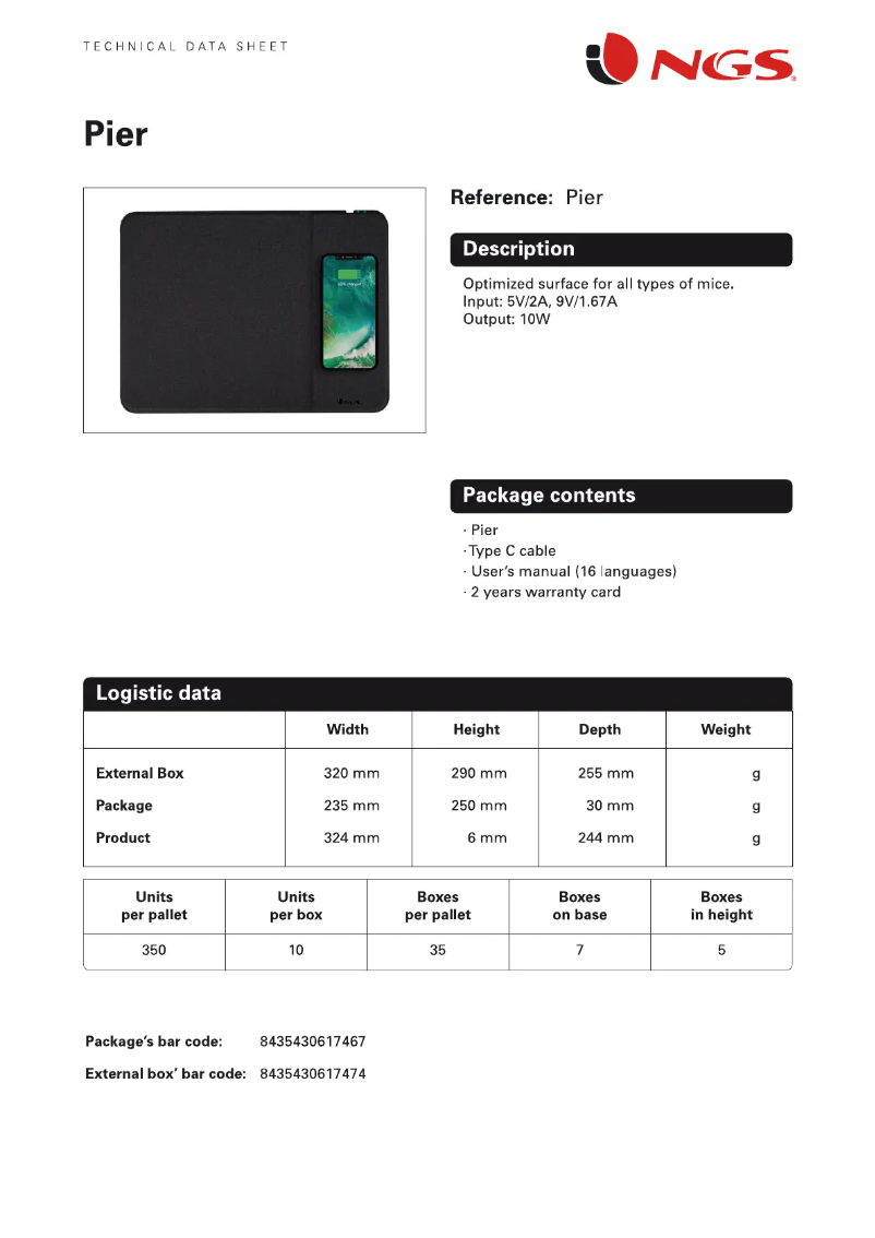 Page n°1 - Fiche technique NGS PIER