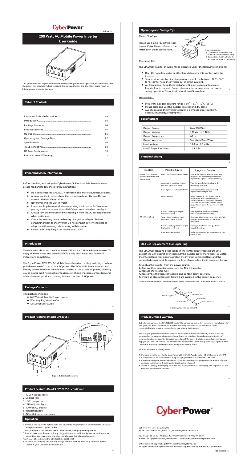 Image de la première page du manuel de l'appareil CPS200SI