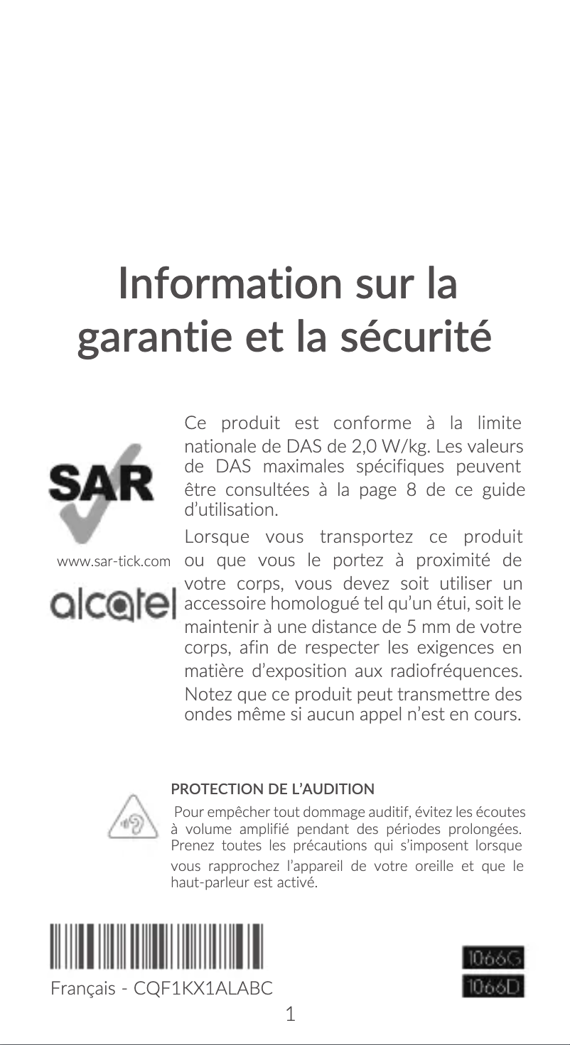 Page n°1 - Instructions de sécurité Alcatel 1066