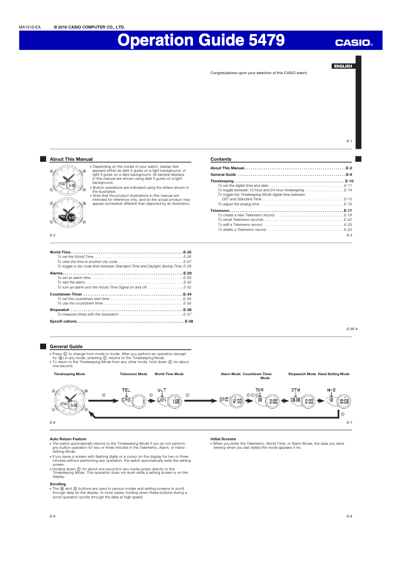 Page 1 de la notice Manuel utilisateur Casio Edifice ERA-120BL-2AVEF