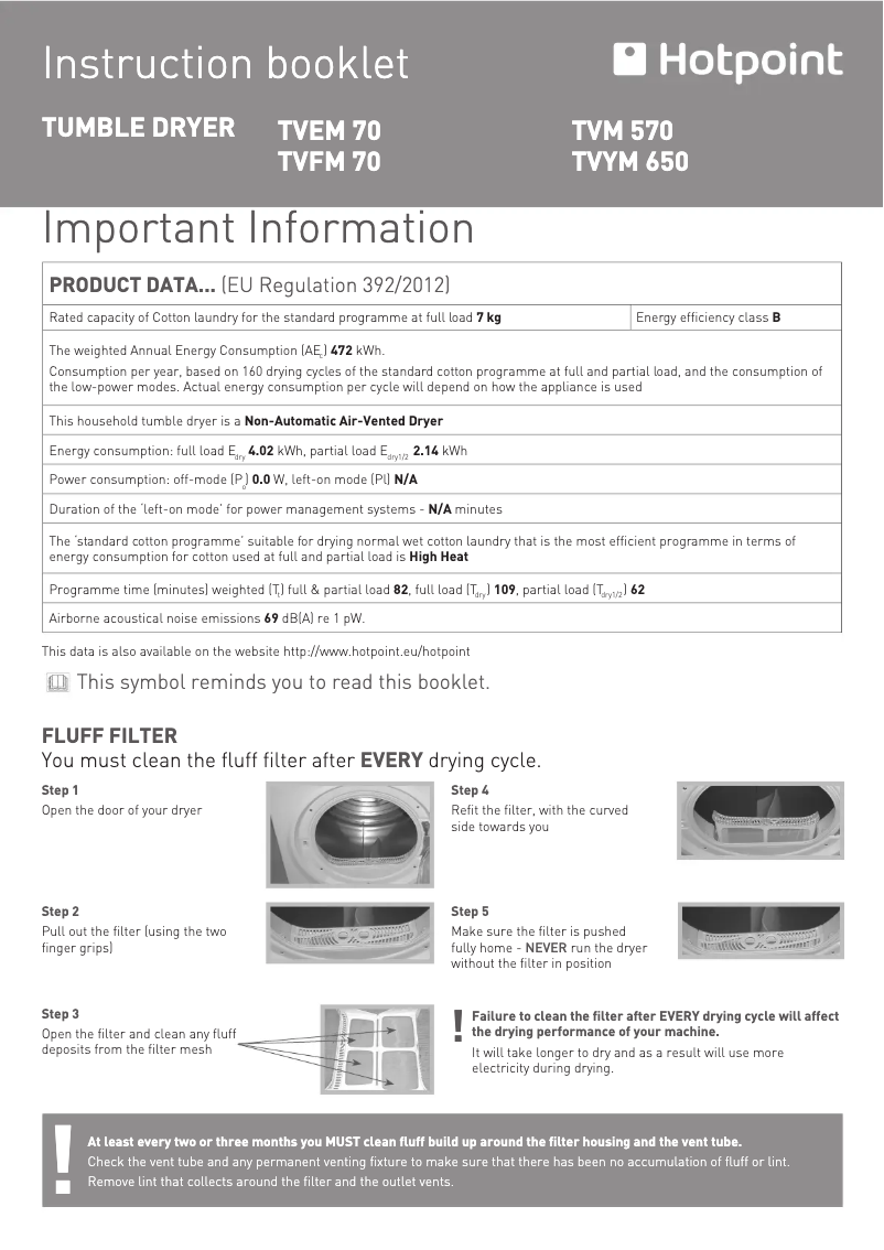 Page n°1 - Manuel utilisateur Hotpoint TVFM70BGG
