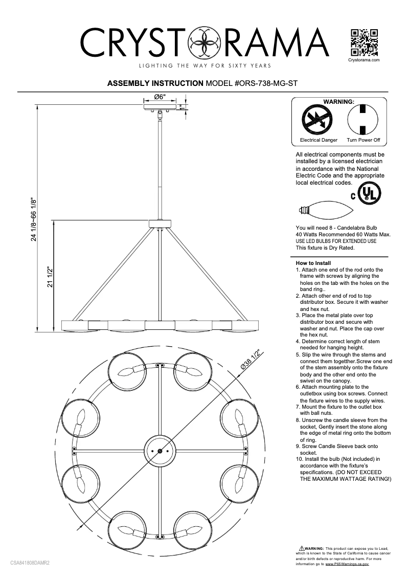 Page 1 de la notice Manuel utilisateur Crystorama Orson ORS-738-MG-ST