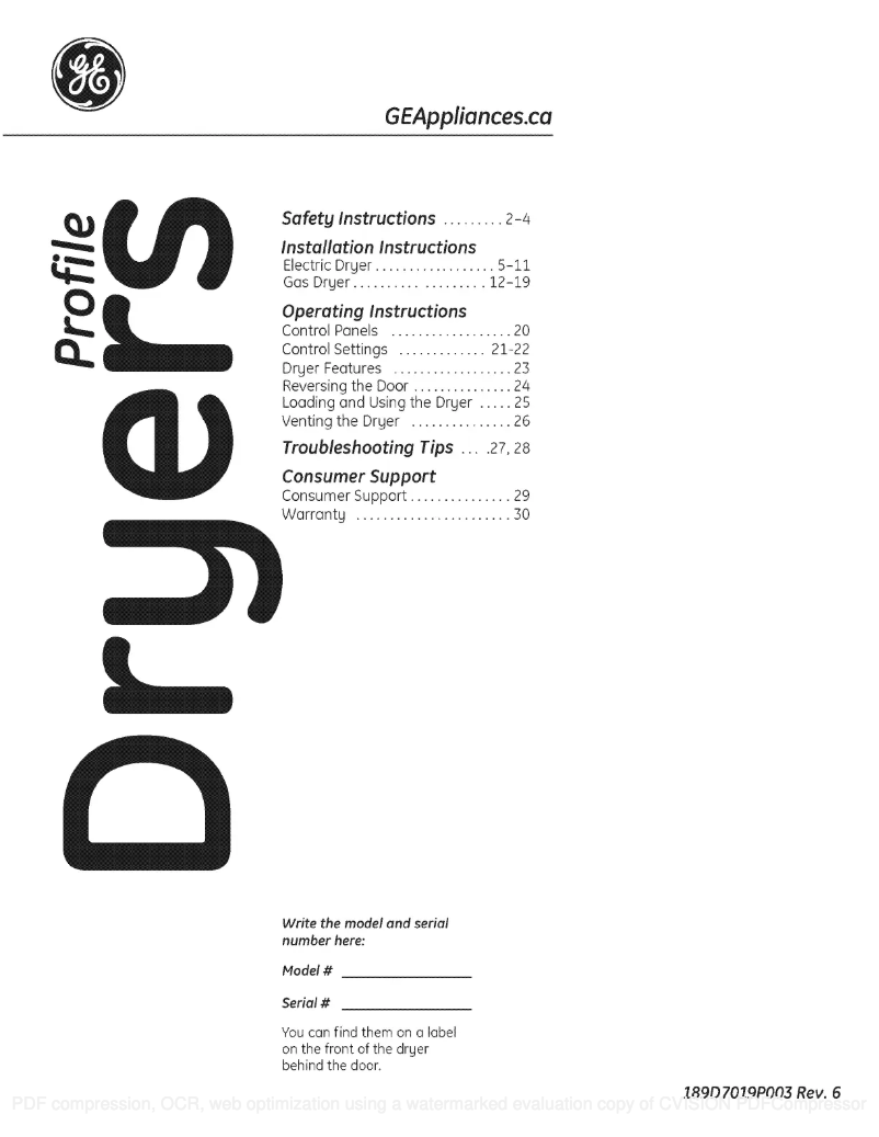 Page 1 de la notice Manuel utilisateur GE PTMN940GMWS