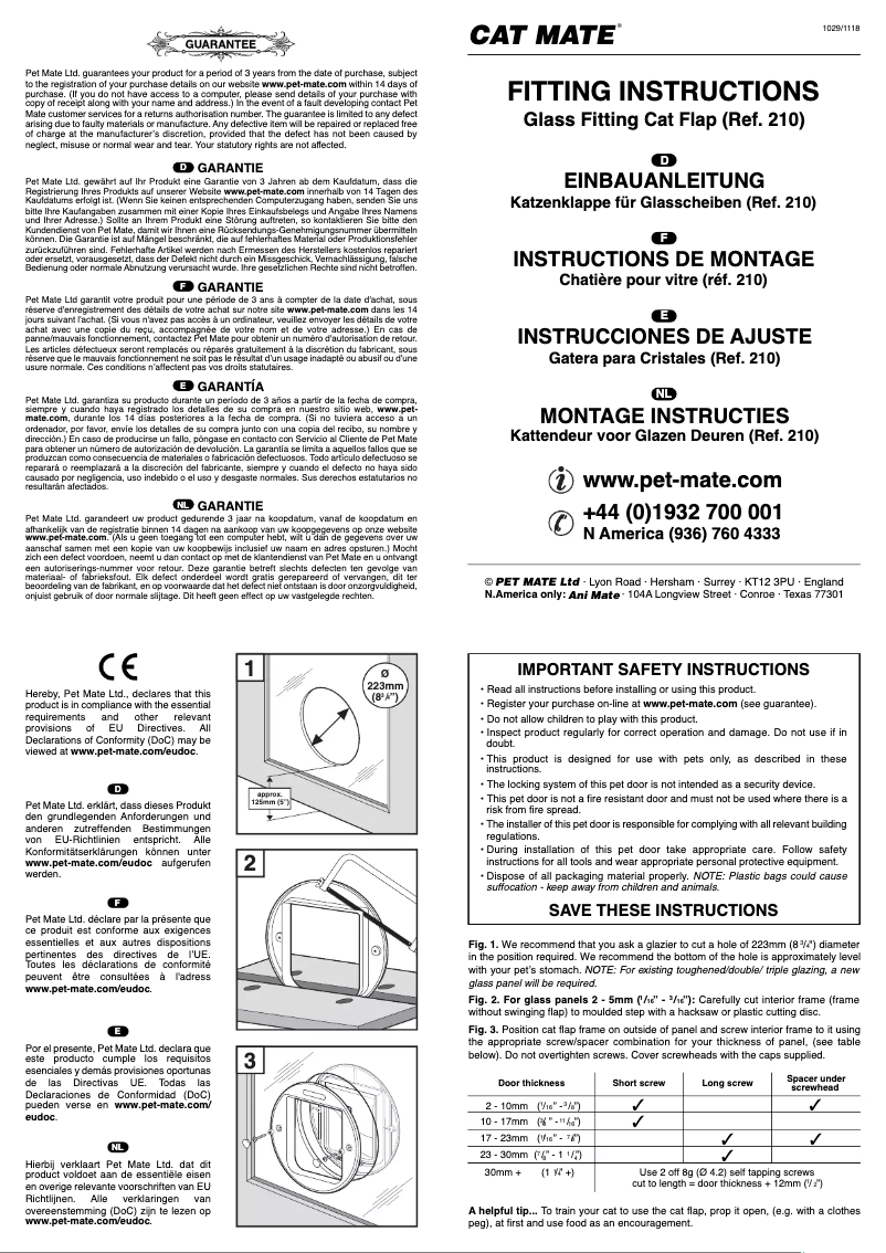 Page 1 de la notice Manuel utilisateur Closer Pets Cat Mate 210W