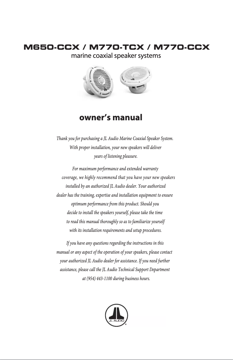 Page 1 de la notice Manuel utilisateur JL Audio M650-CCX