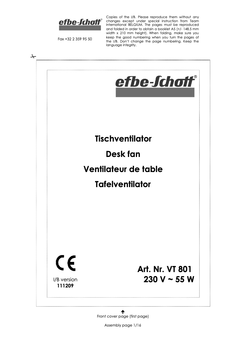 Page 1 de la notice Manuel utilisateur Efbe-Schott VT 801