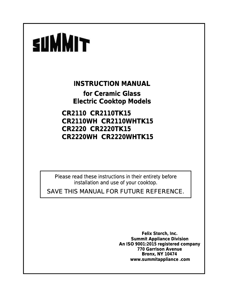 Page n°1 - Manuel utilisateur Summit CR2110TK15