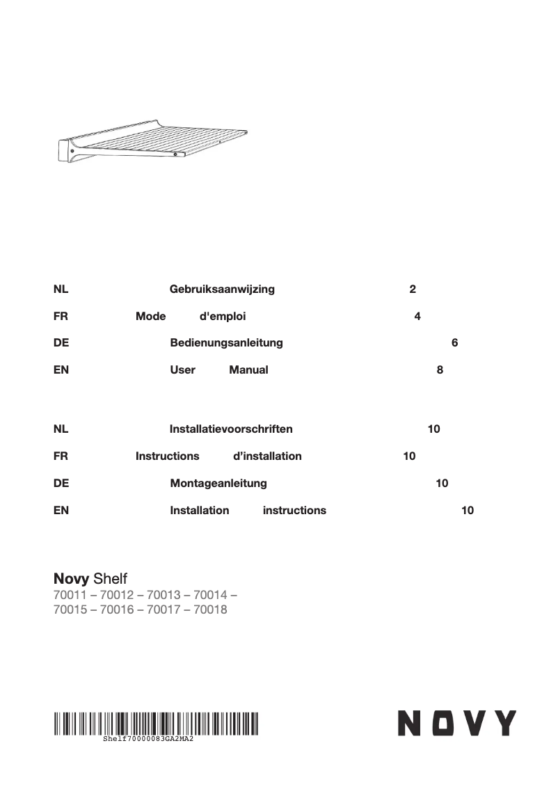 Image de la première page du manuel de l'appareil Shelf 70018