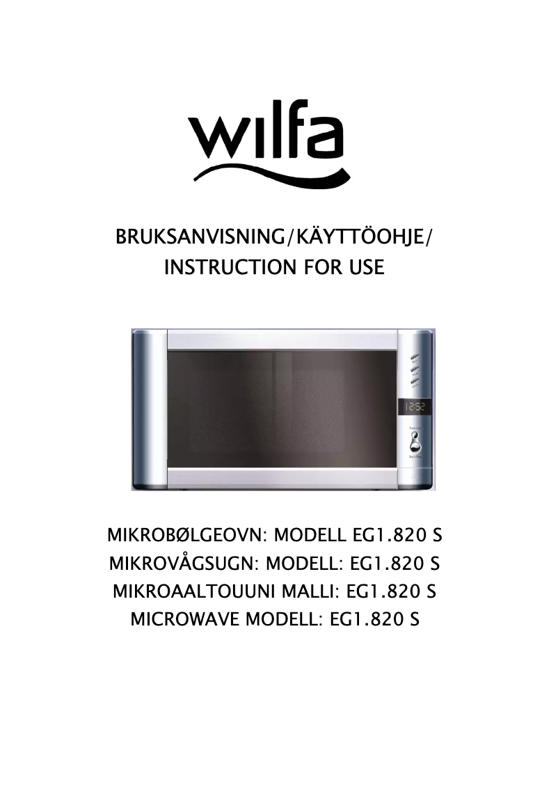 Page n°1 - Manuel utilisateur Wilfa EG1.820 S