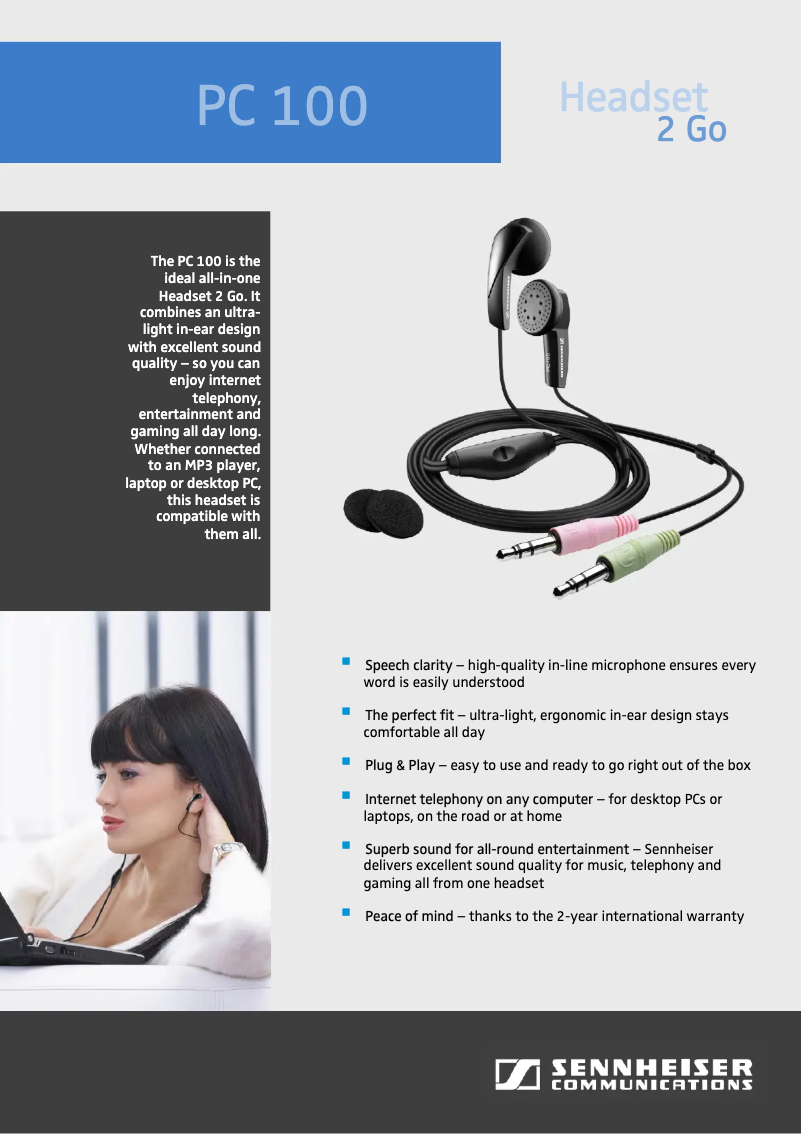 Page 1 de la notice Manuel utilisateur Sennheiser PC 100