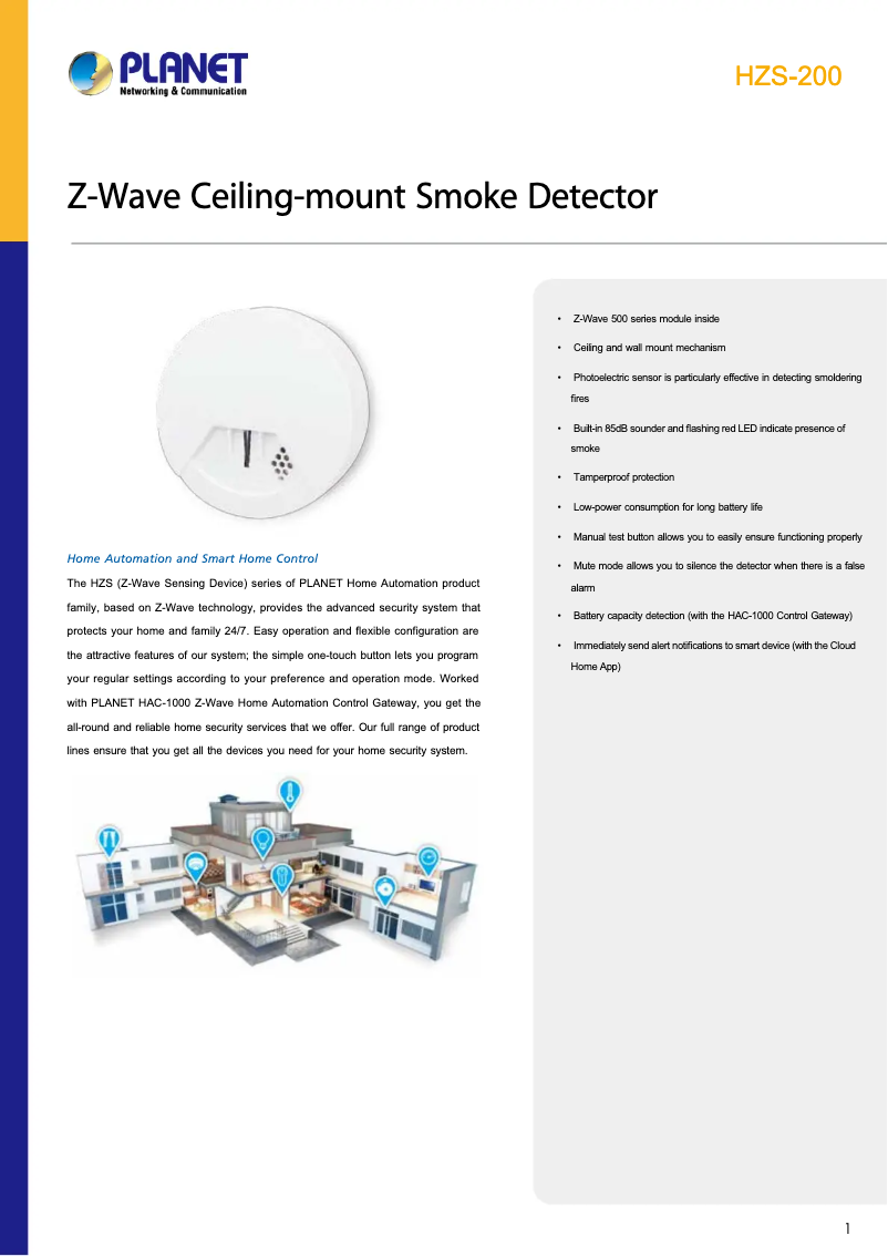 Page 1 de la notice Fiche technique Planet HZS-200