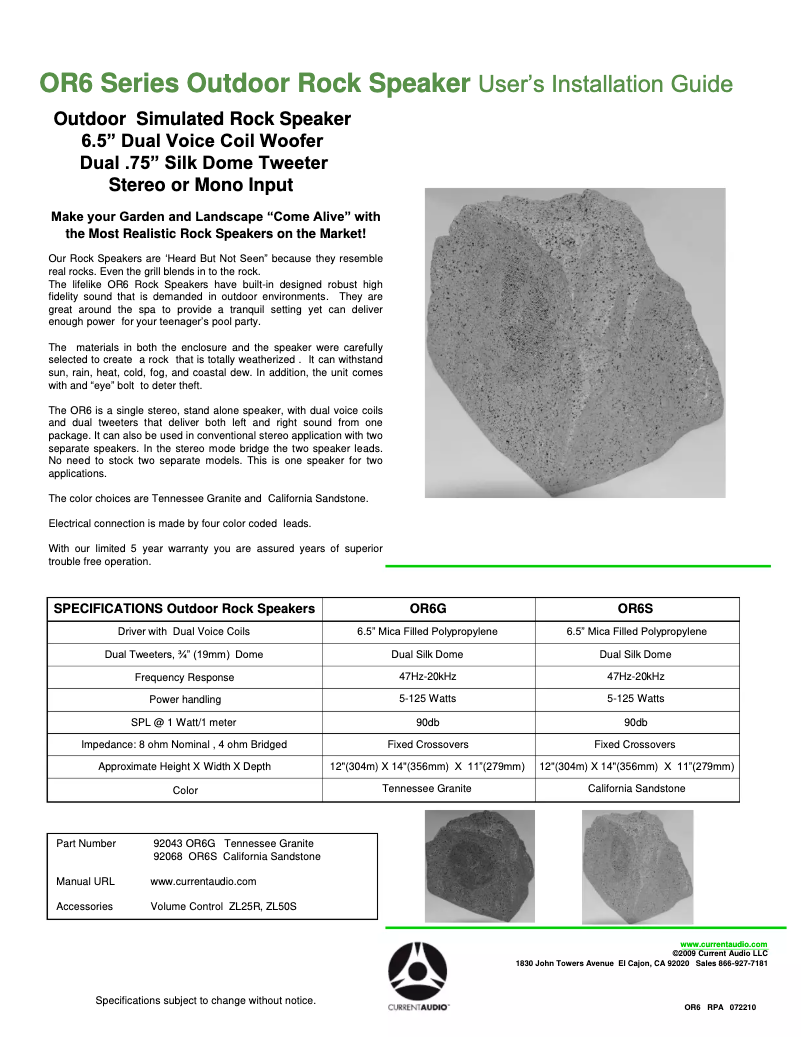 Page 1 de la notice Manuel utilisateur Current Audio OR6S