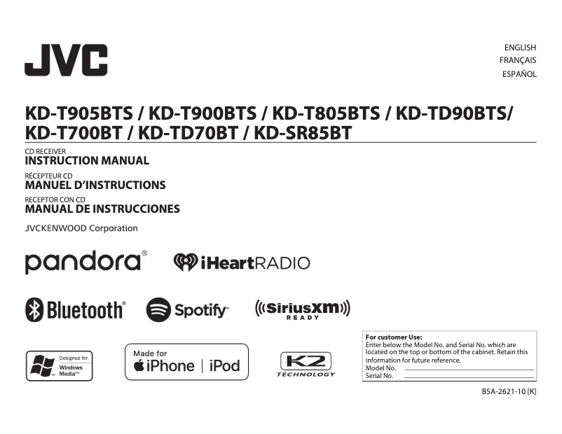 Page n°1 - Manuel utilisateur JVC KD-T700BT