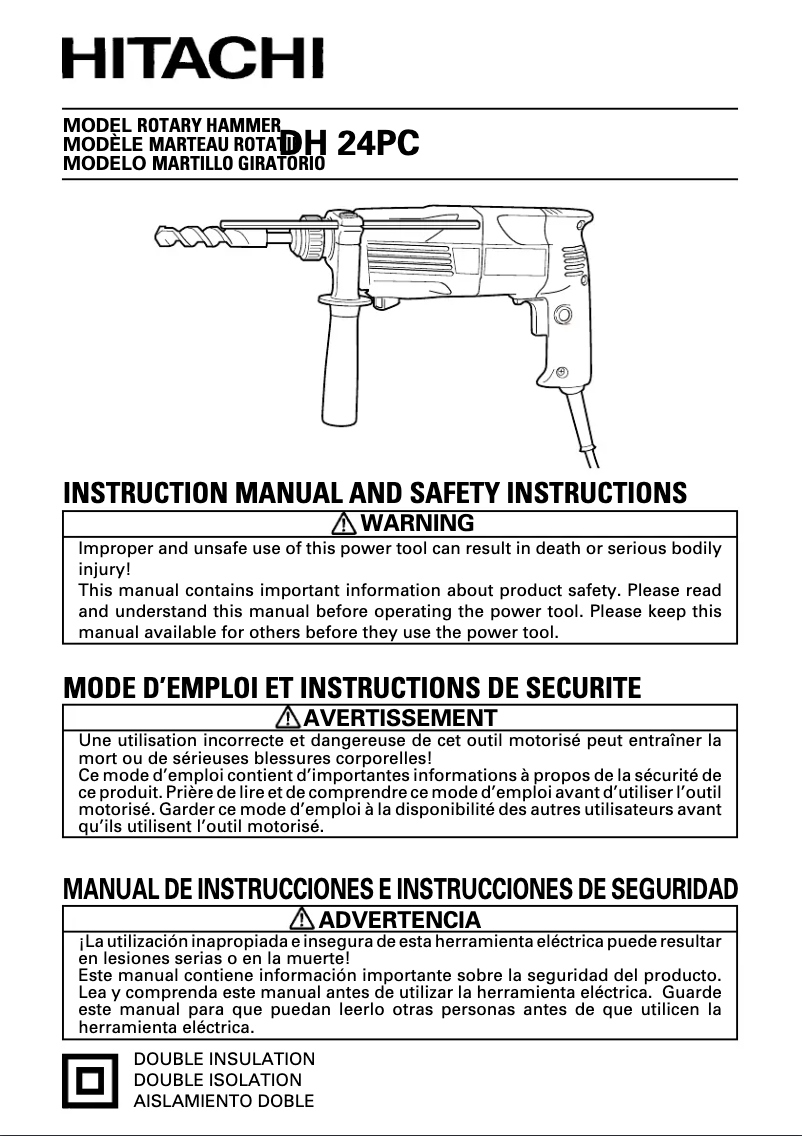 Page 1 de la notice Manuel utilisateur Hitachi DH 24PC
