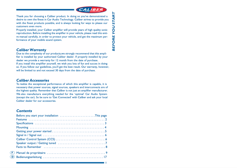 Página 1 del manual Manual de usuario Caliber CA 2010 D Pro