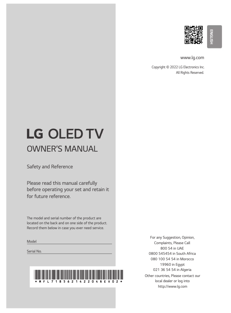 Page 1 de la notice Manuel utilisateur LG OLED65G26LA