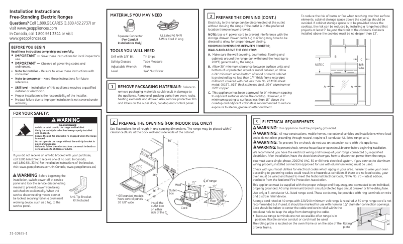 Page 1 de la notice Guide d'installation GE JBS27SMSS