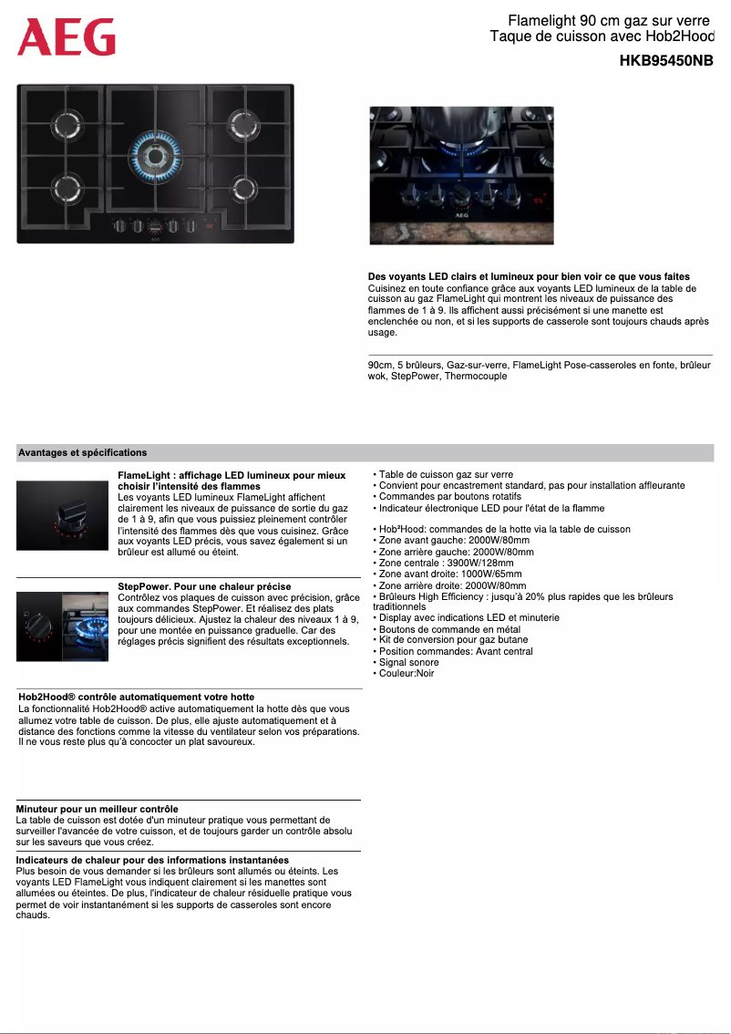 Page 1 de la notice Fiche technique AEG HKB95450NB