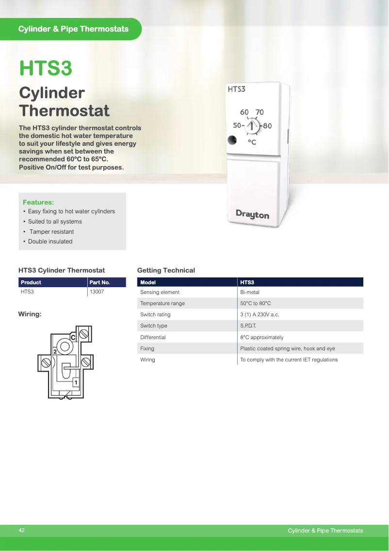 Page 1 de la notice Fiche technique Drayton HTS3