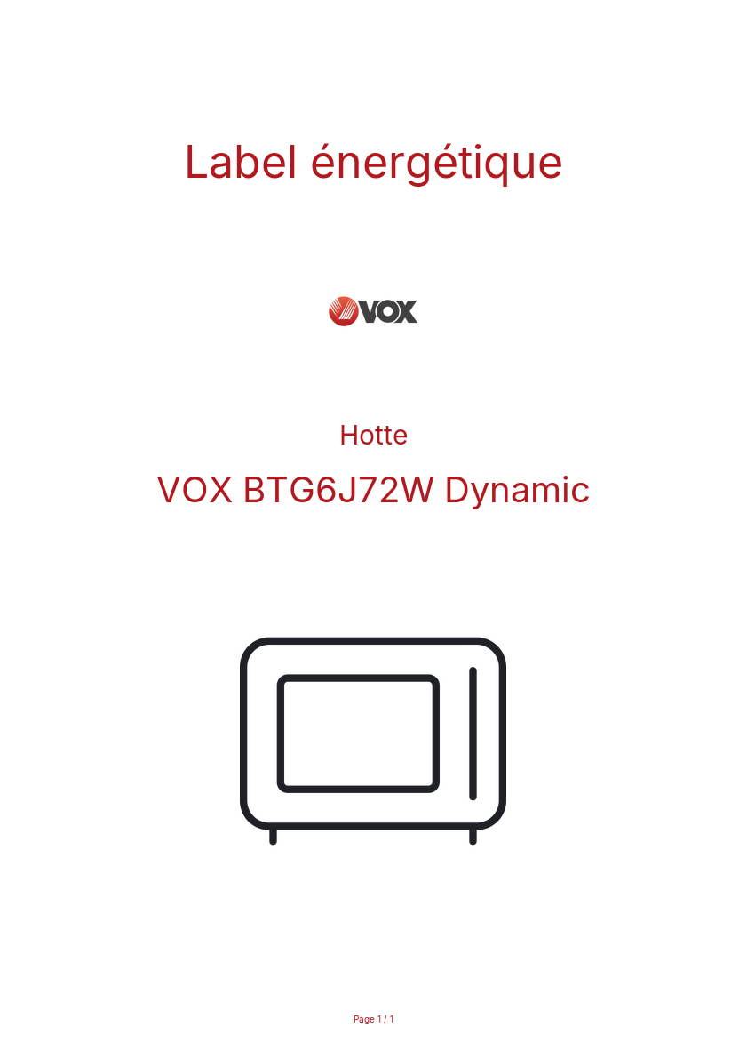 Page n°1 - Label énergétique VOX BTG6J72W Dynamic