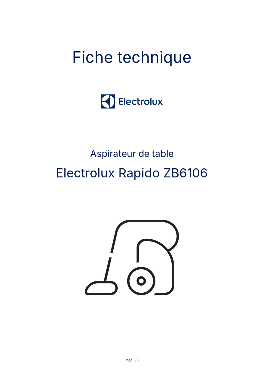 Page n°1 - Fiche technique Electrolux Rapido ZB6106