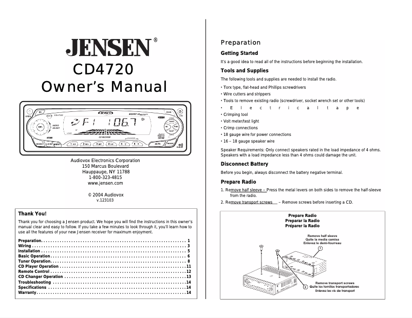 Image de la première page du manuel de l'appareil CD4720