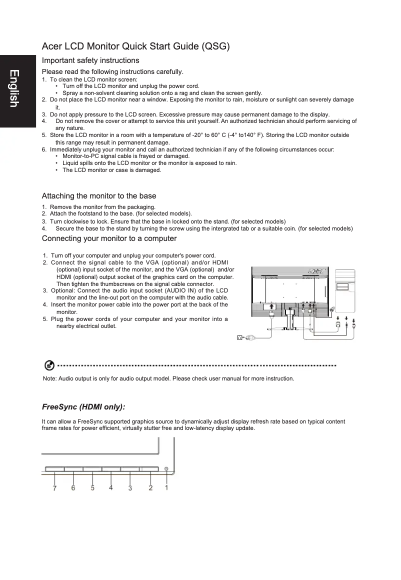 Page 1 de la notice Guide de démarrage rapide Acer KG271D