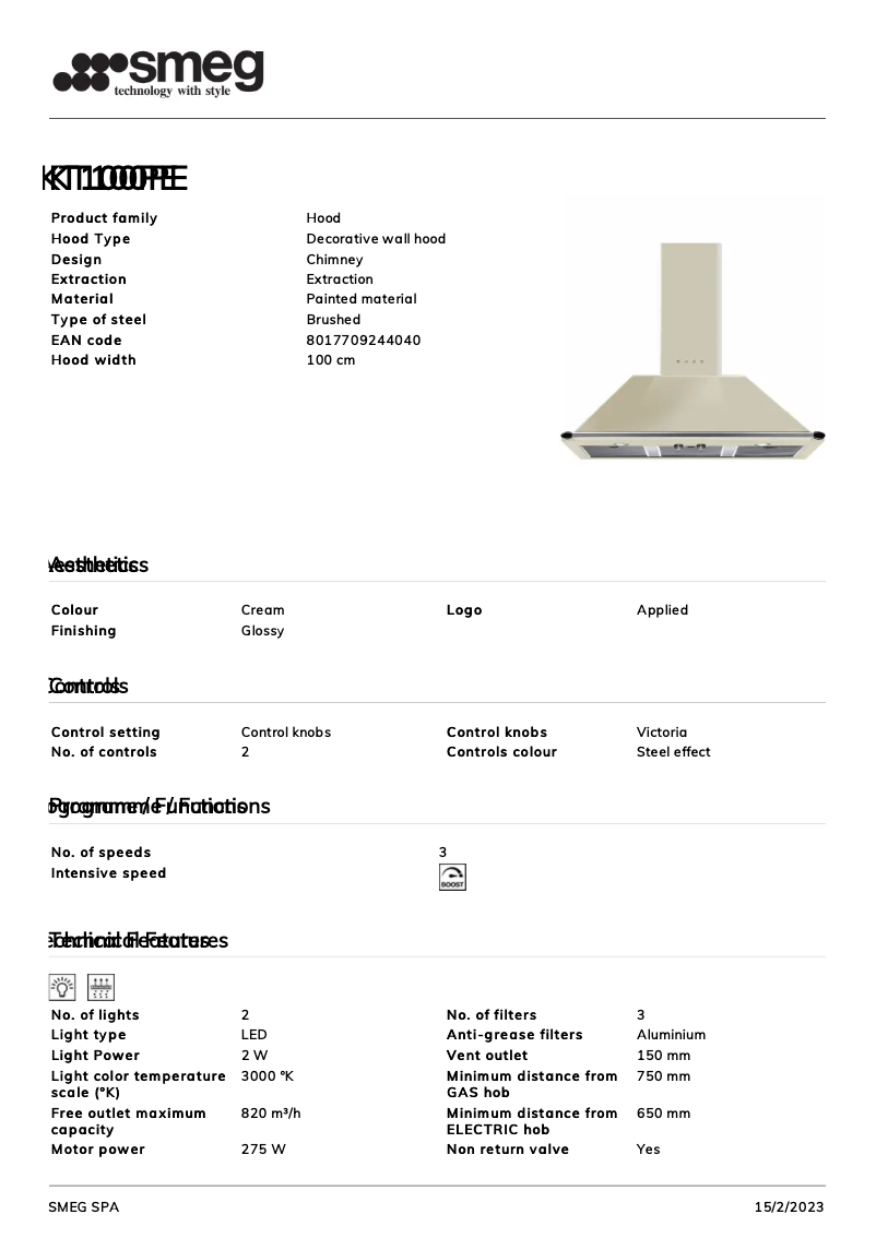 Page 1 de la notice Brochure Smeg KT100PE