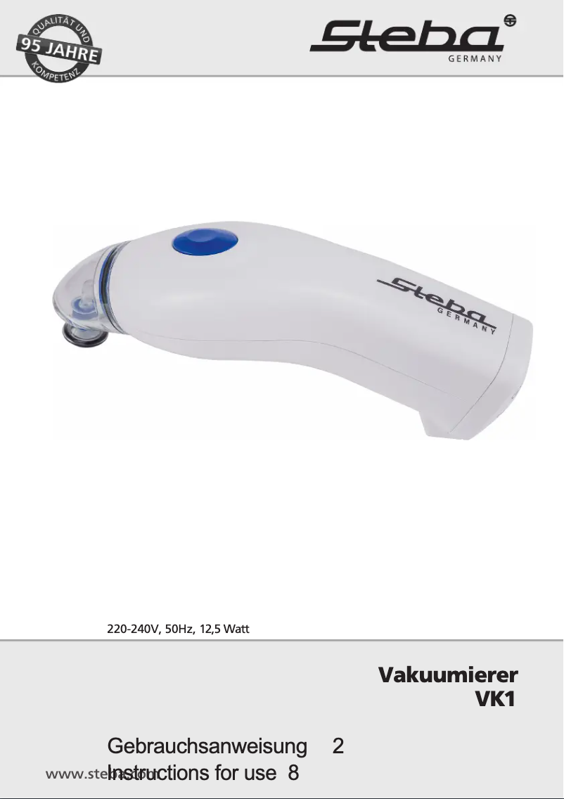 Page 1 de la notice Manuel utilisateur Steba VK1