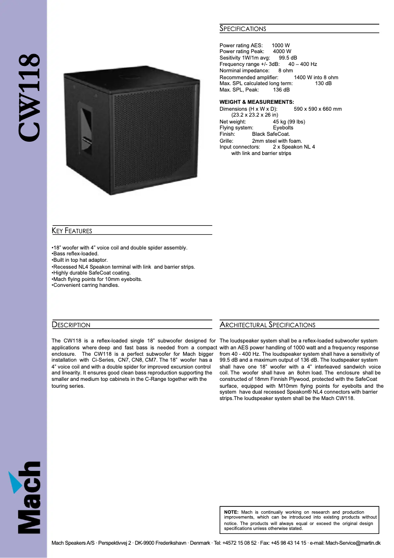 Page 1 de la notice Fiche technique Martin Mach CW118