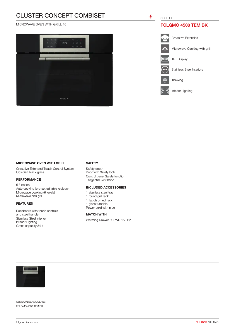 Page n°1 - Fiche technique Fulgor Milano FCLGMO 4508 TEM
